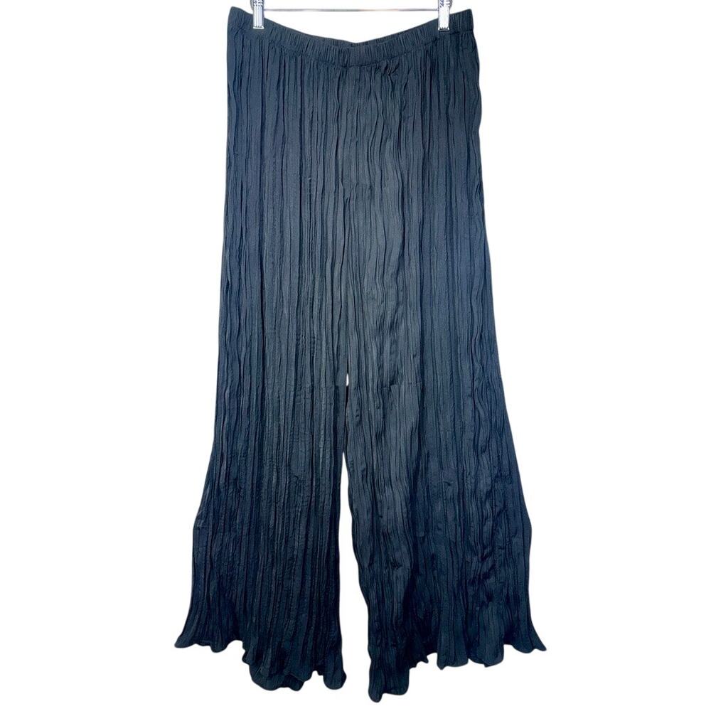 NWT Naked Wardrobe Black Crinkled Pleated Wide Leg Pants Womens Size L Large NEW